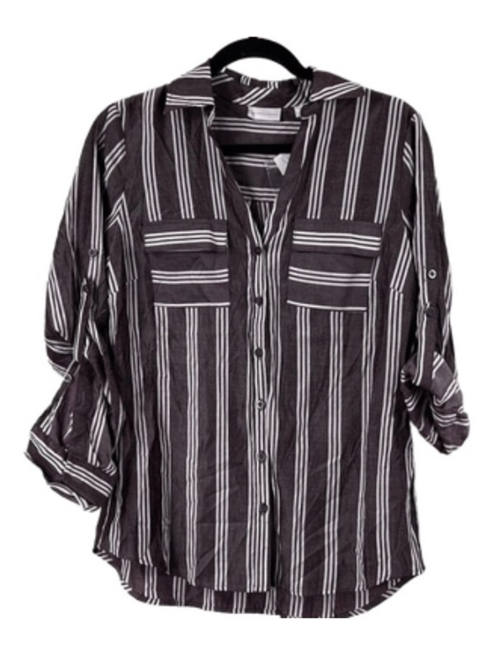 New York & Company Black and White Striped Button-Down Shirt